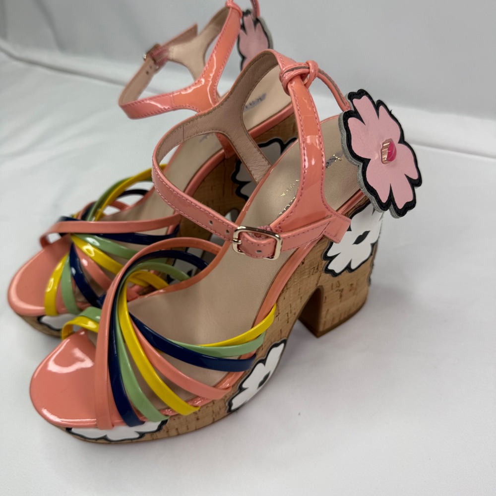 Kate Spade New York Gerry Multi Color Floral Cork Platform Sandals Heels 7M
